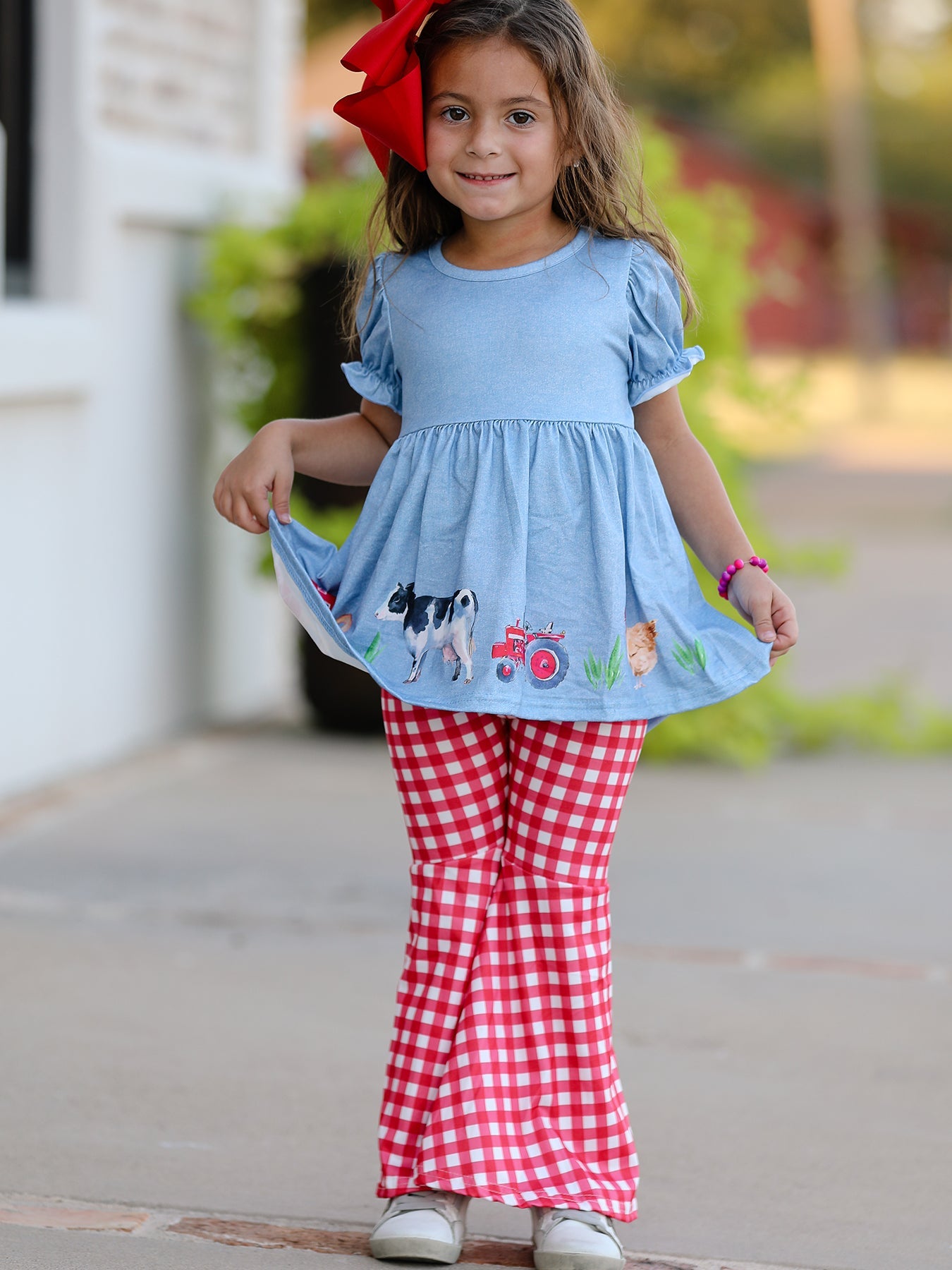 Kira - Farm Animals Bell Bottoms Outfit (Blue & Red)