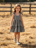 Mommy & Me Plaid Girls’ Ruffle Dress (Black & White)