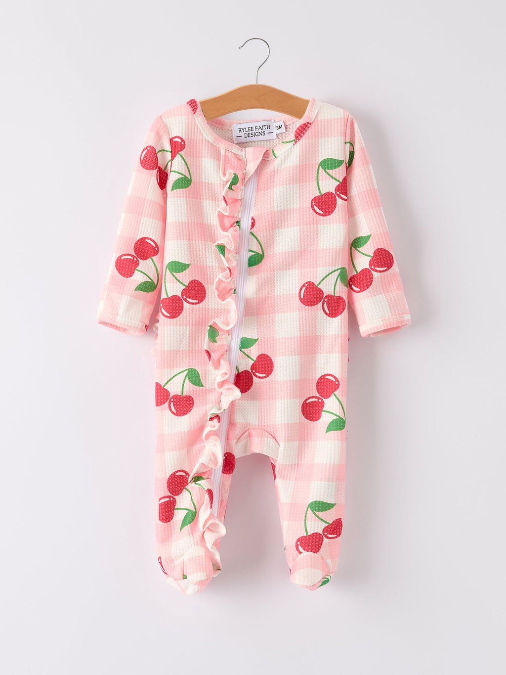 Nina - Waffle Cherry Plaid Girl's Romper