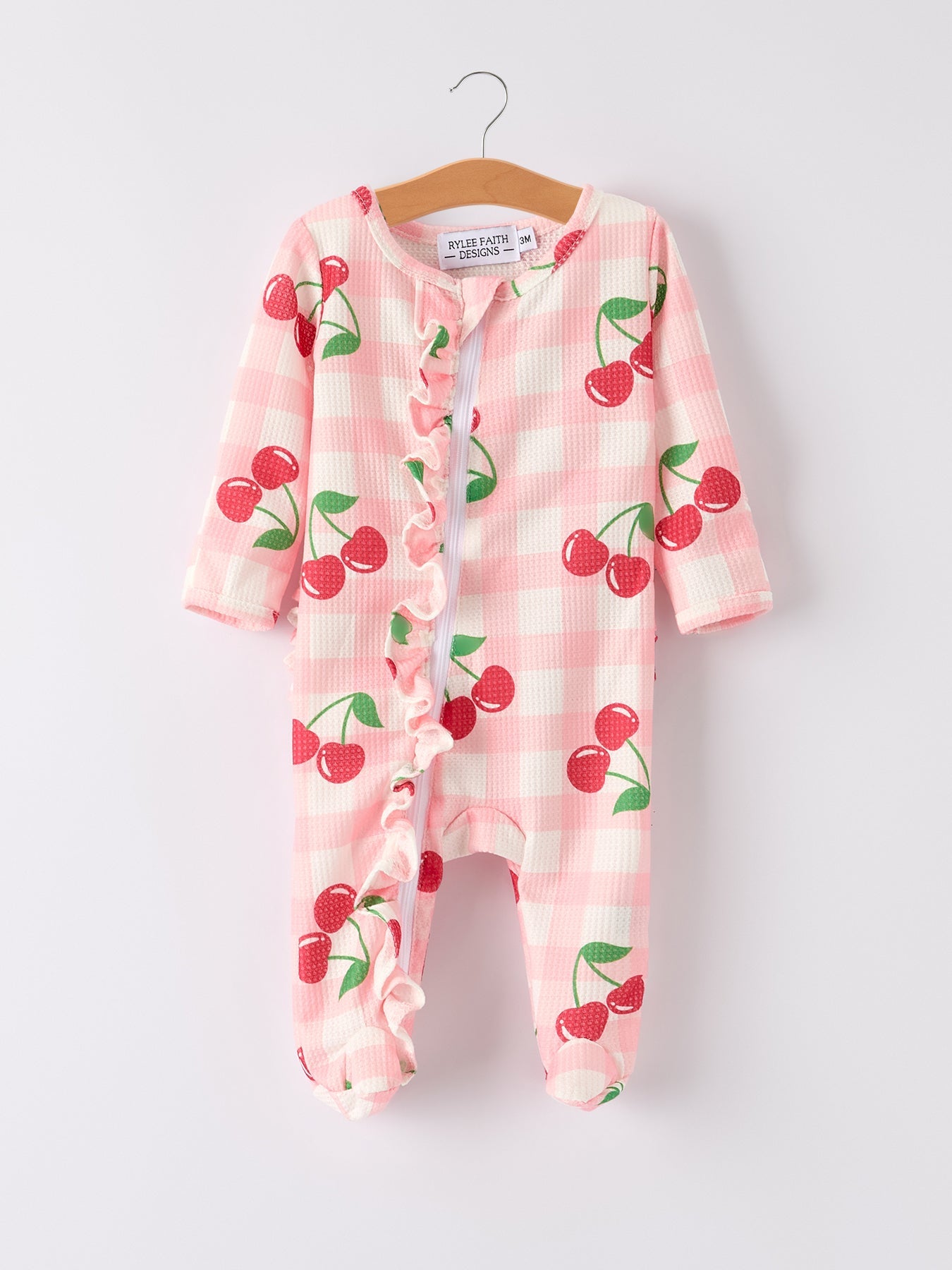 Nina - Waffle Cherry Plaid Girl's Romper