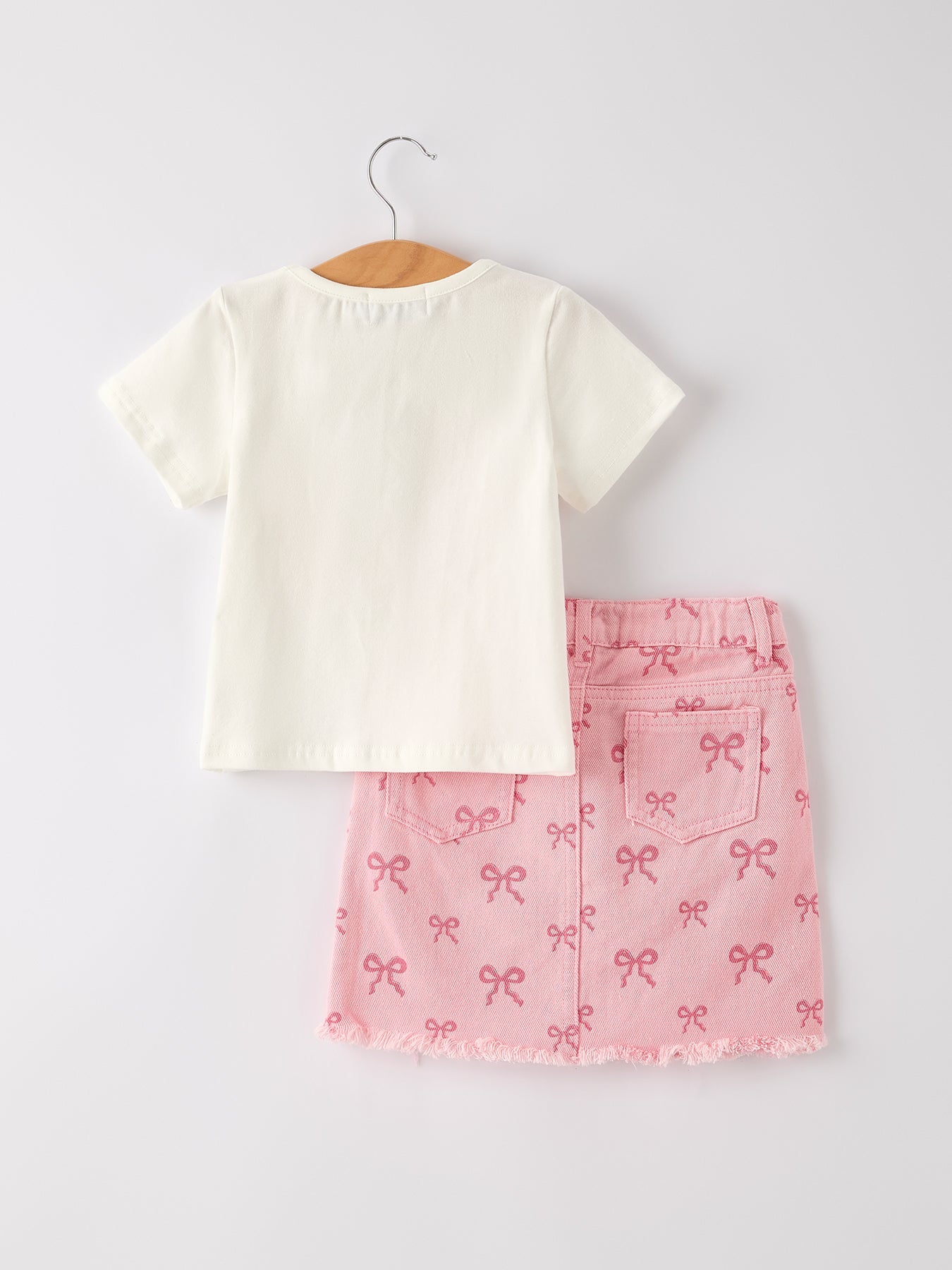 Faith Over Fear T-shirt + Pink Bow Printed Denim Skirt