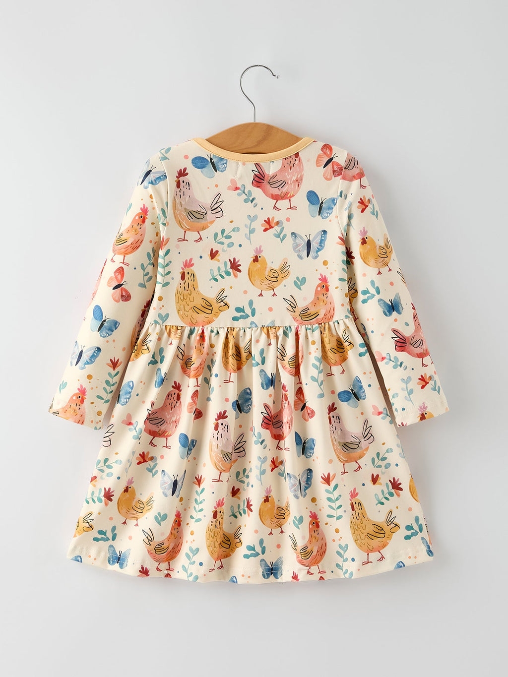 Elise - Chicken & Butterfly Print Girls Dress // Ruffled Pockets
