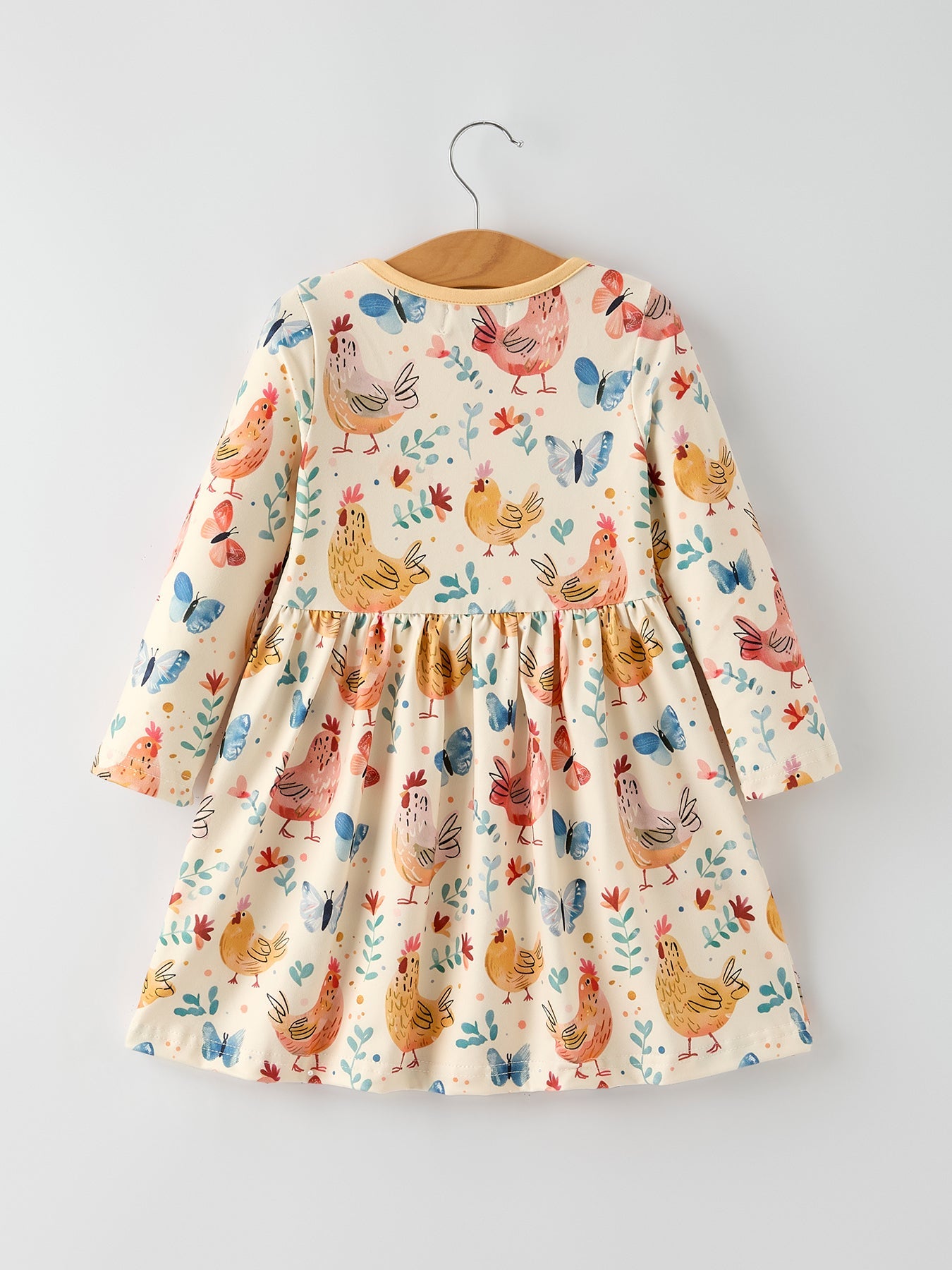Elise - Chicken & Butterfly Print Girls Dress // Ruffled Pockets