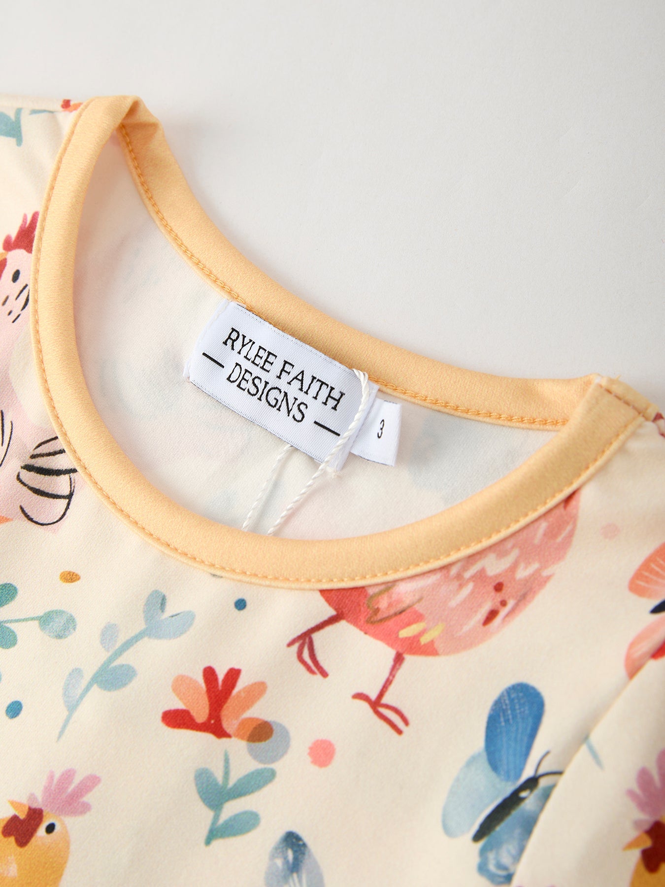 Elise - Chicken & Butterfly Print Girls Dress // Ruffled Pockets