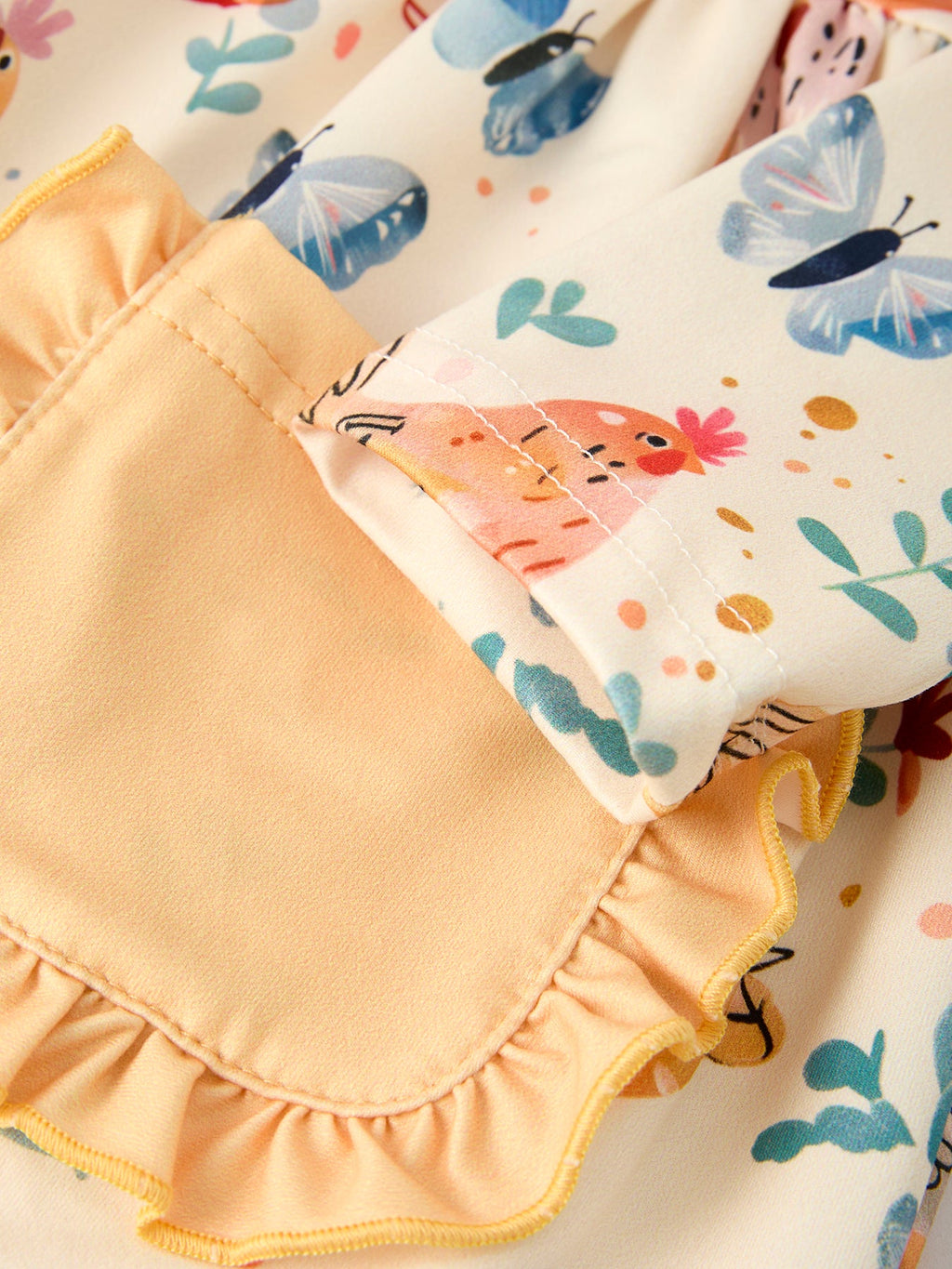 Elise - Chicken & Butterfly Print Girls Dress // Ruffled Pockets