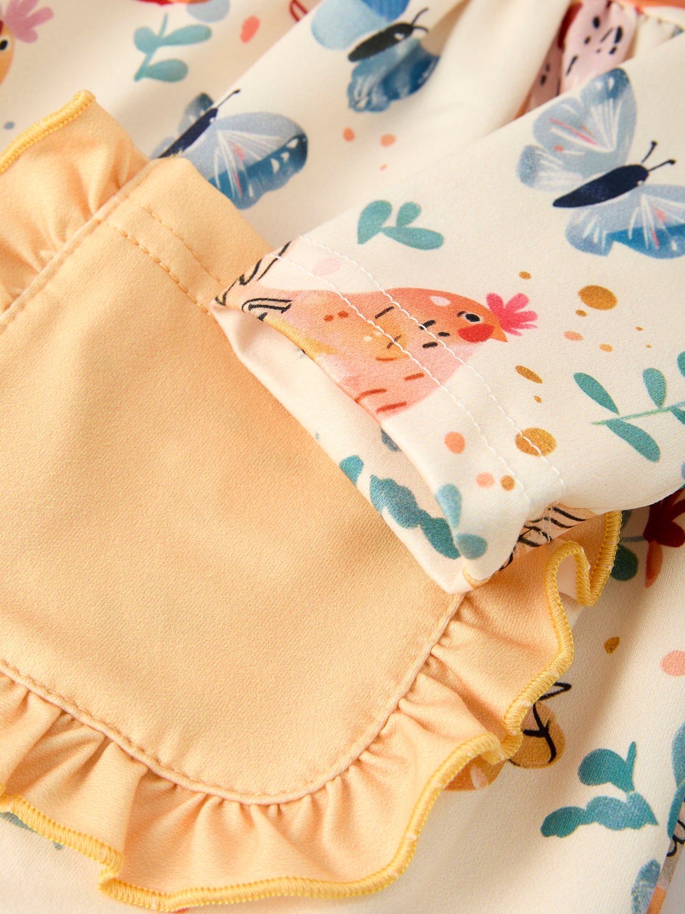 Elise - Chicken & Butterfly Print Girls Dress // Ruffled Pockets