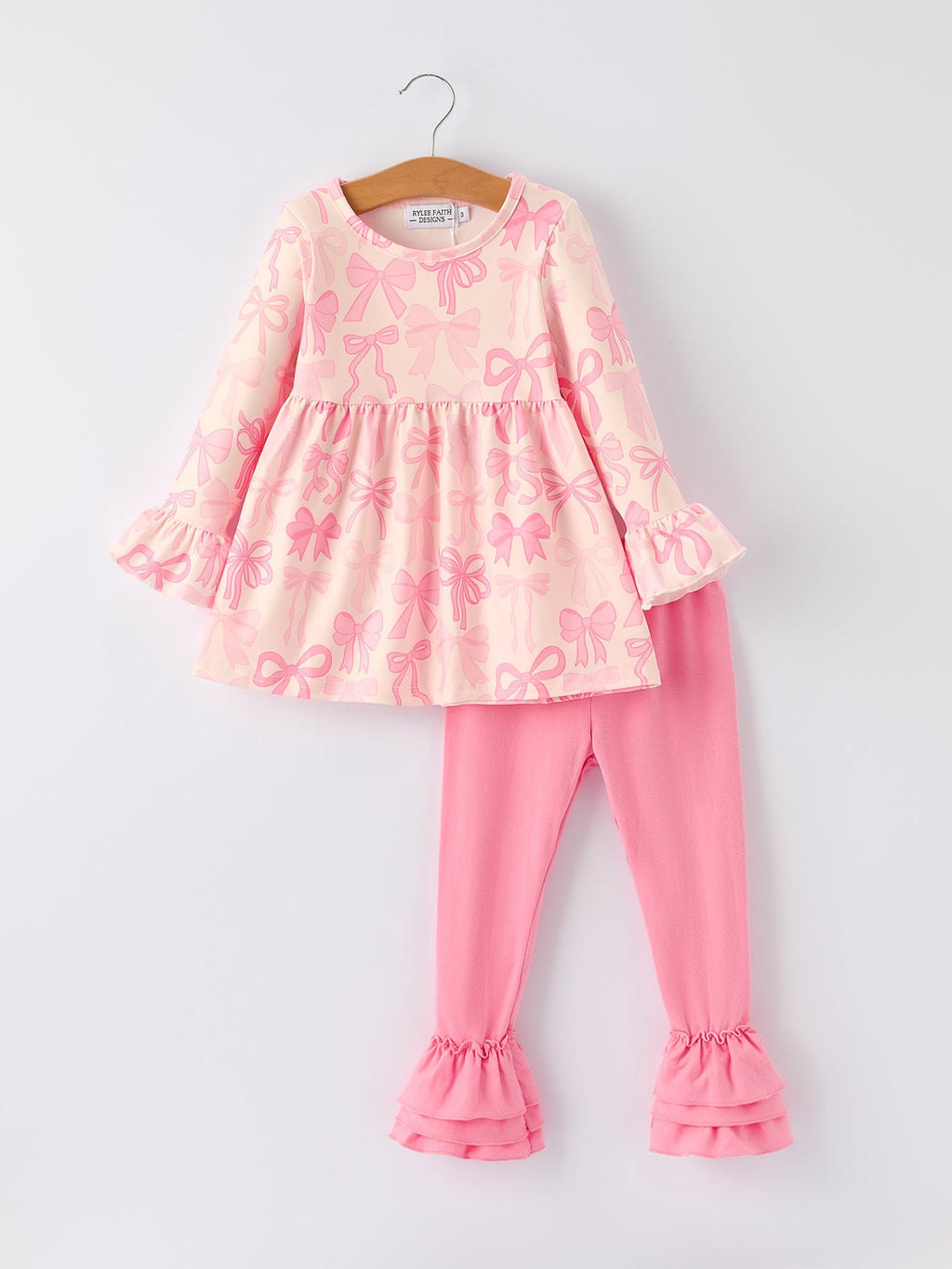 Brielle - Girl's Pink Bow Print Set
