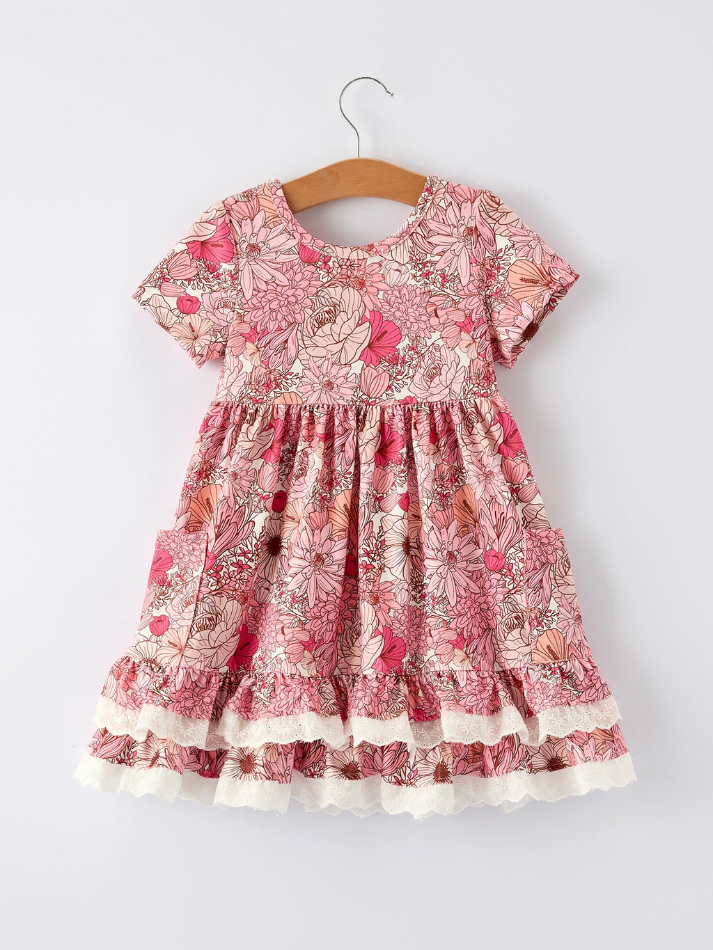 Hazel - Sweet Floral Pattern Dress with Pockets and Ruffle Hem