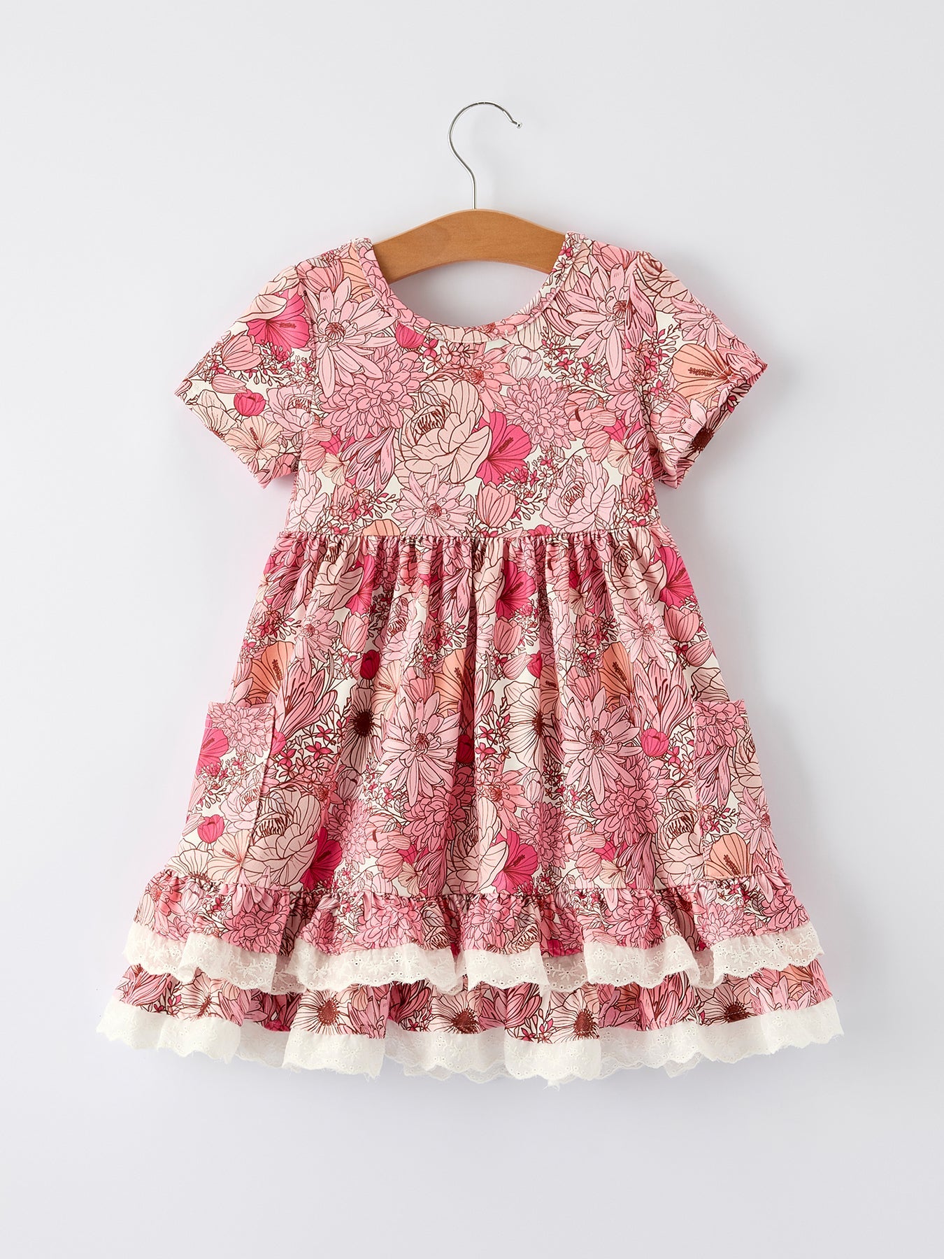 Hazel - Sweet Floral Pattern Dress with Pockets and Ruffle Hem