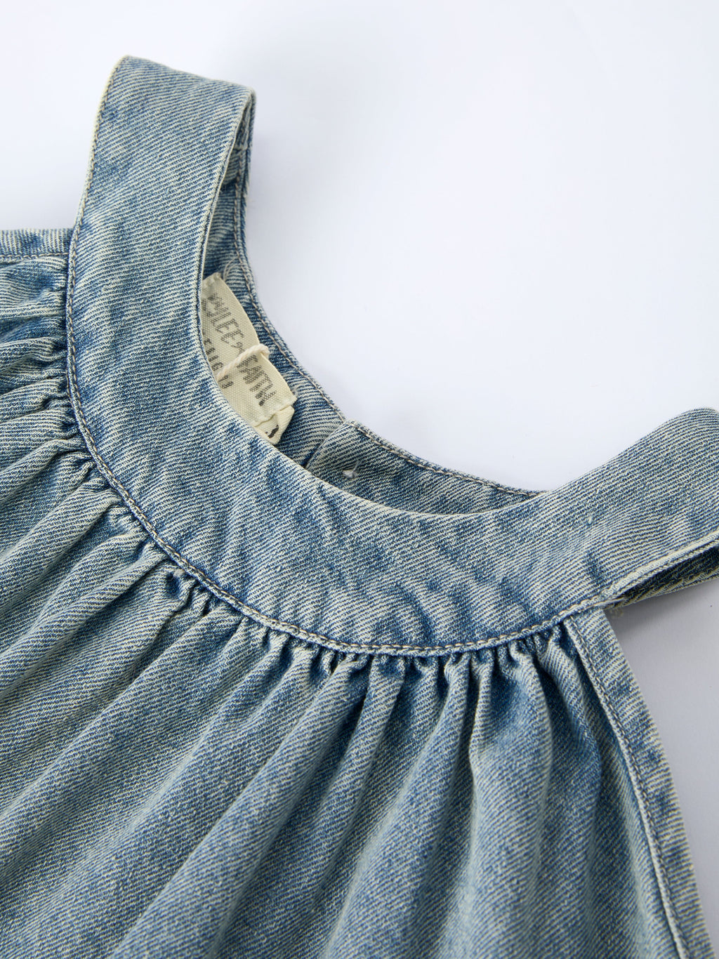 Tia - Girl's Denim Ruffle Trim A-Line Dress