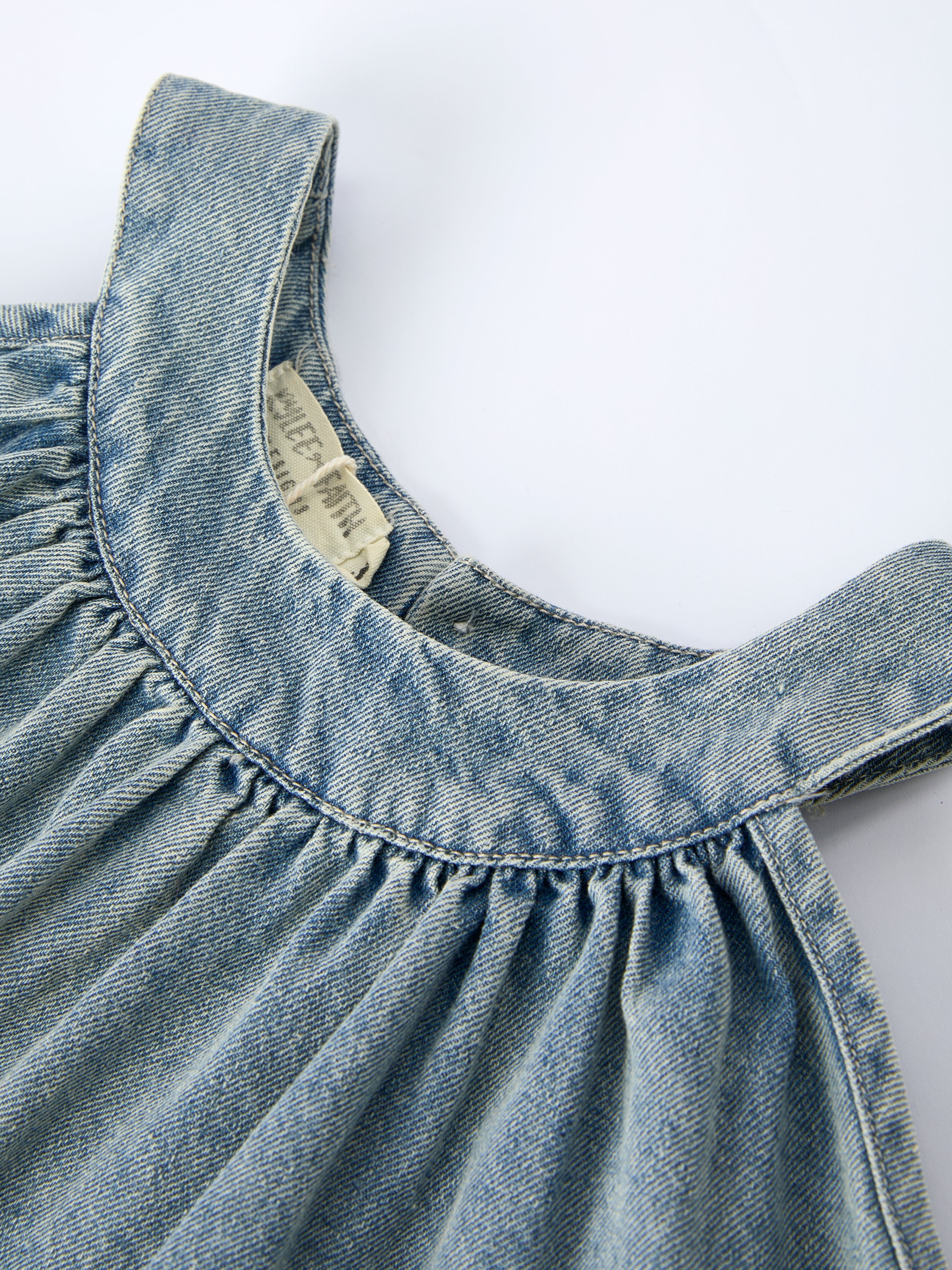 Tia - Girl's Denim Ruffle Trim A-Line Dress