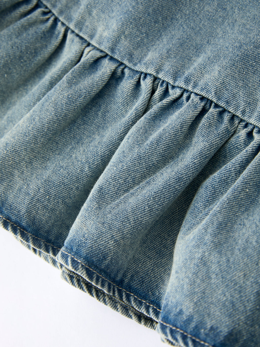 Tia - Girl's Denim Ruffle Trim A-Line Dress