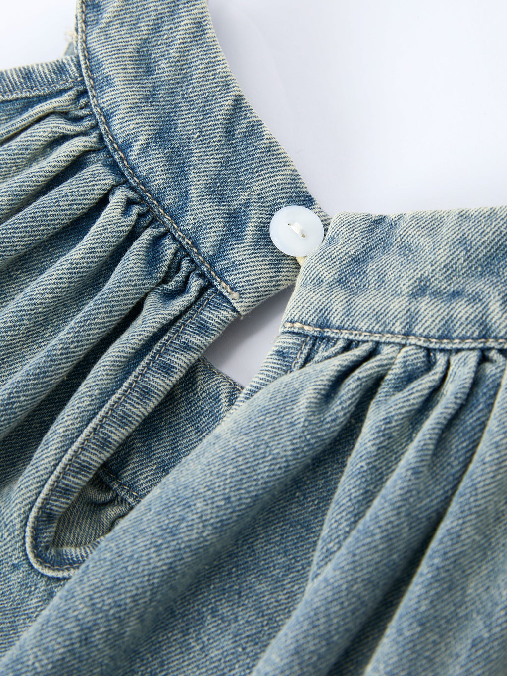 Tia - Girl's Denim Ruffle Trim A-Line Dress