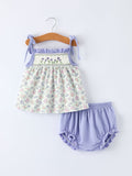 Corrine - Purple Floral Embroidery Baby Girls Bloomers Set