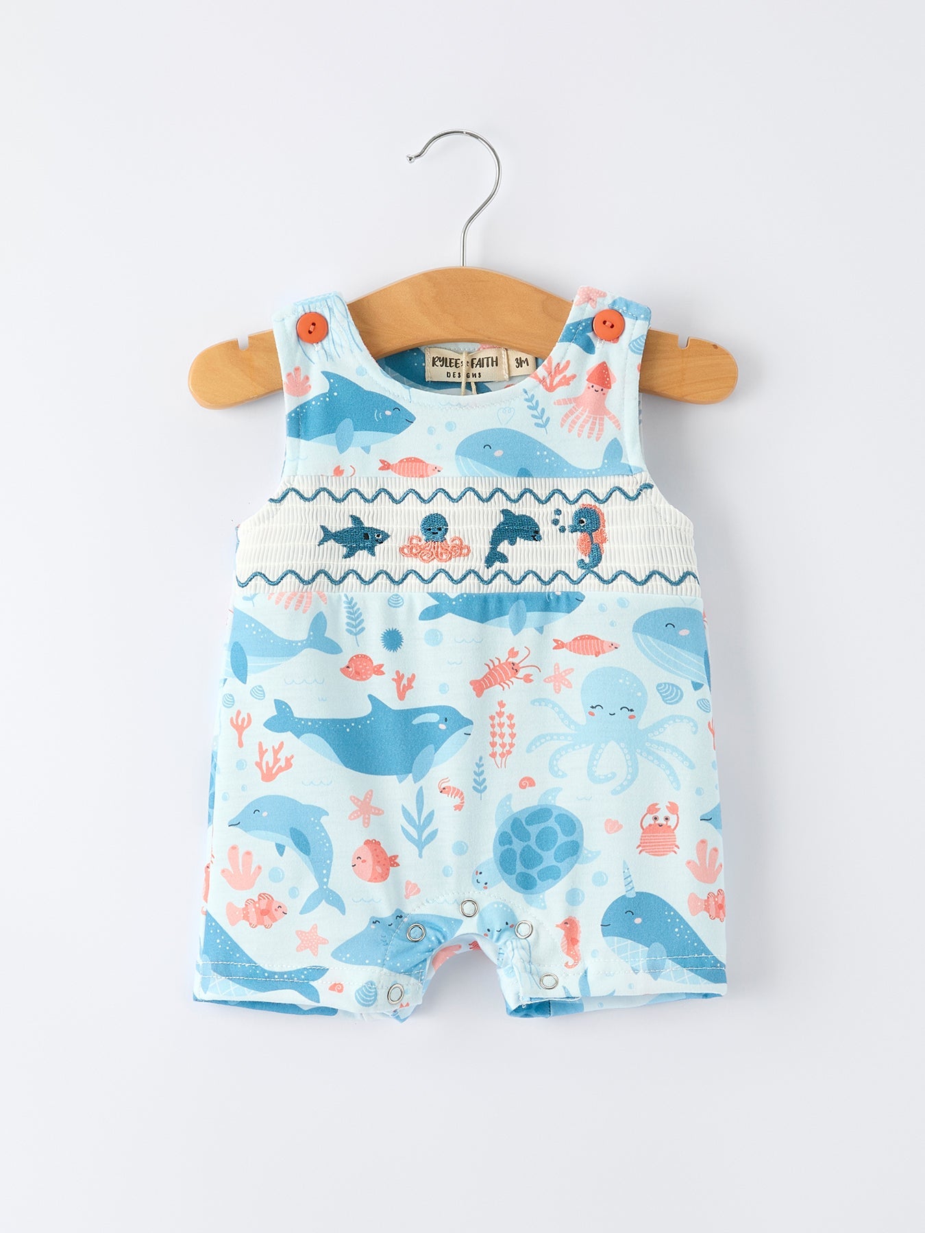 Liam - Marine Animal Embroidered Baby Boys' Romper