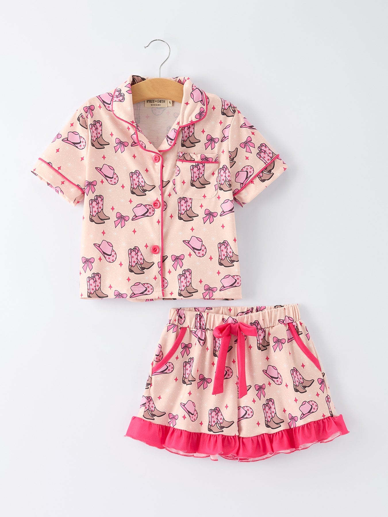 Mommy & Me Pink Cowgirl Print Ruffle Pajama Set