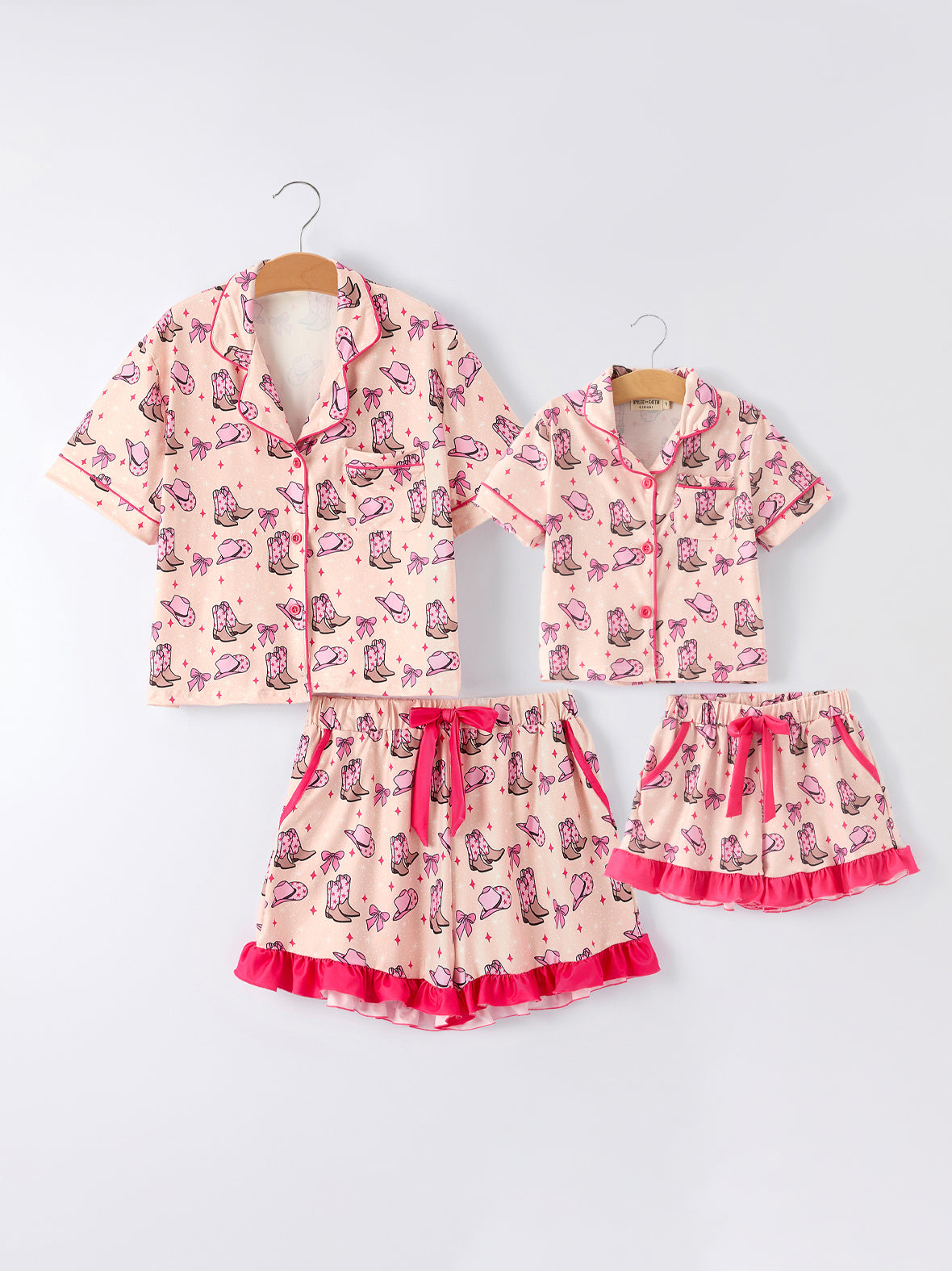 Mommy & Me Pink Cowgirl Print Ruffle Pajama Set