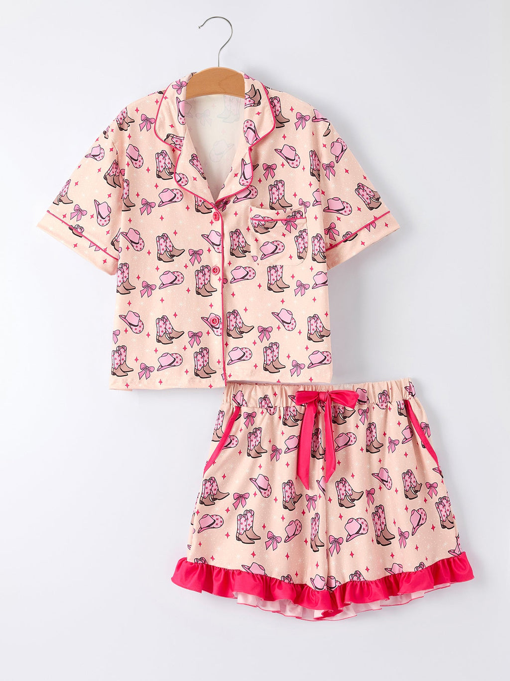Mommy & Me Pink Cowgirl Print Ruffle Pajama Set