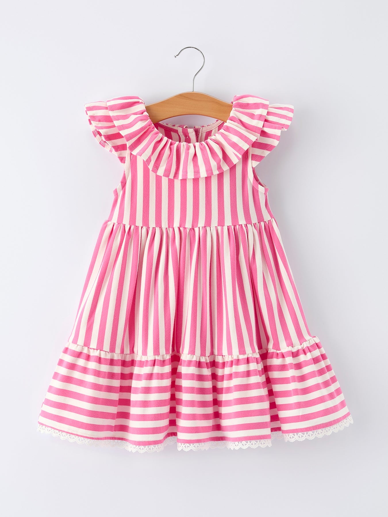 Madeline - Spring Pink Striped Girls' Dress with Hat