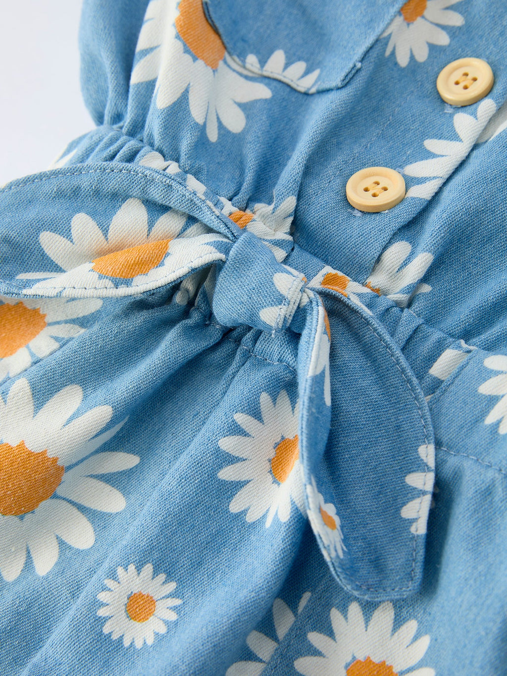 Adrienne - Spring Daisy Print Girls Blue Denim Jumpsuit