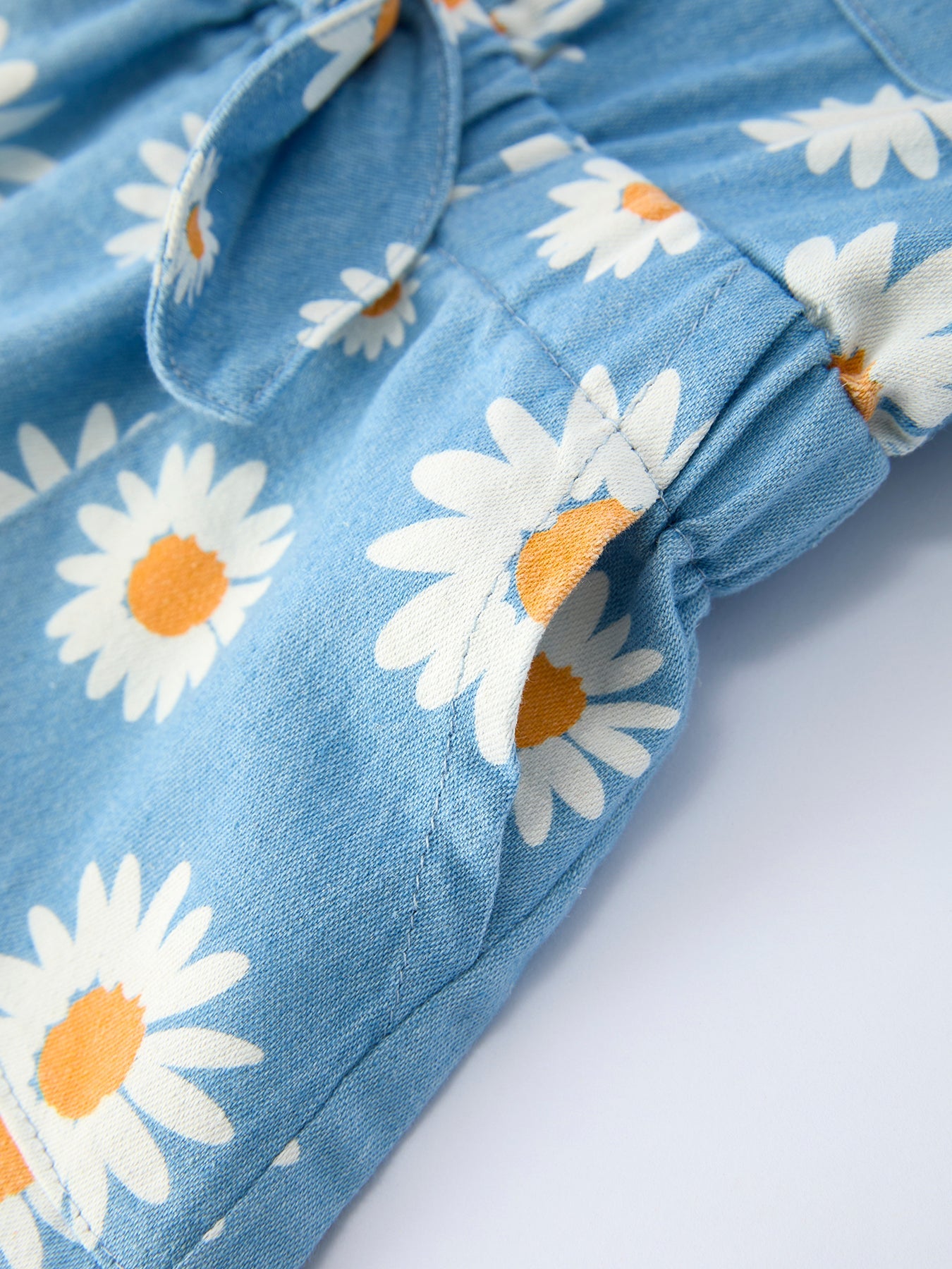 Adrienne - Spring Daisy Print Girls Blue Denim Jumpsuit