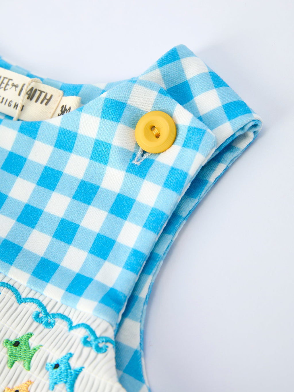 Nolan - Fish Embroidery Plaid Baby Boy Romper