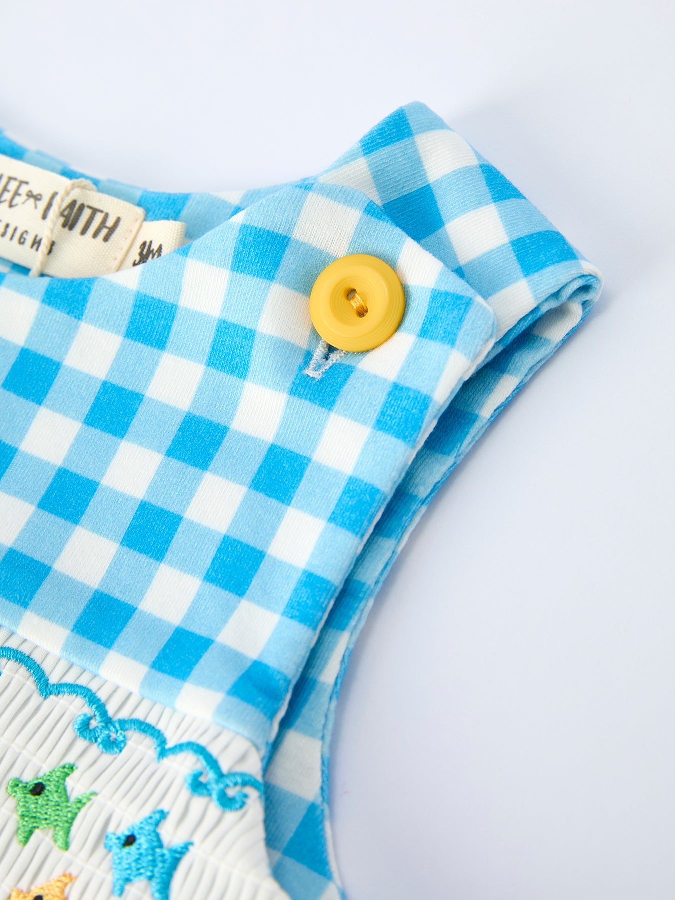 Nolan - Fish Embroidery Plaid Baby Boy Romper