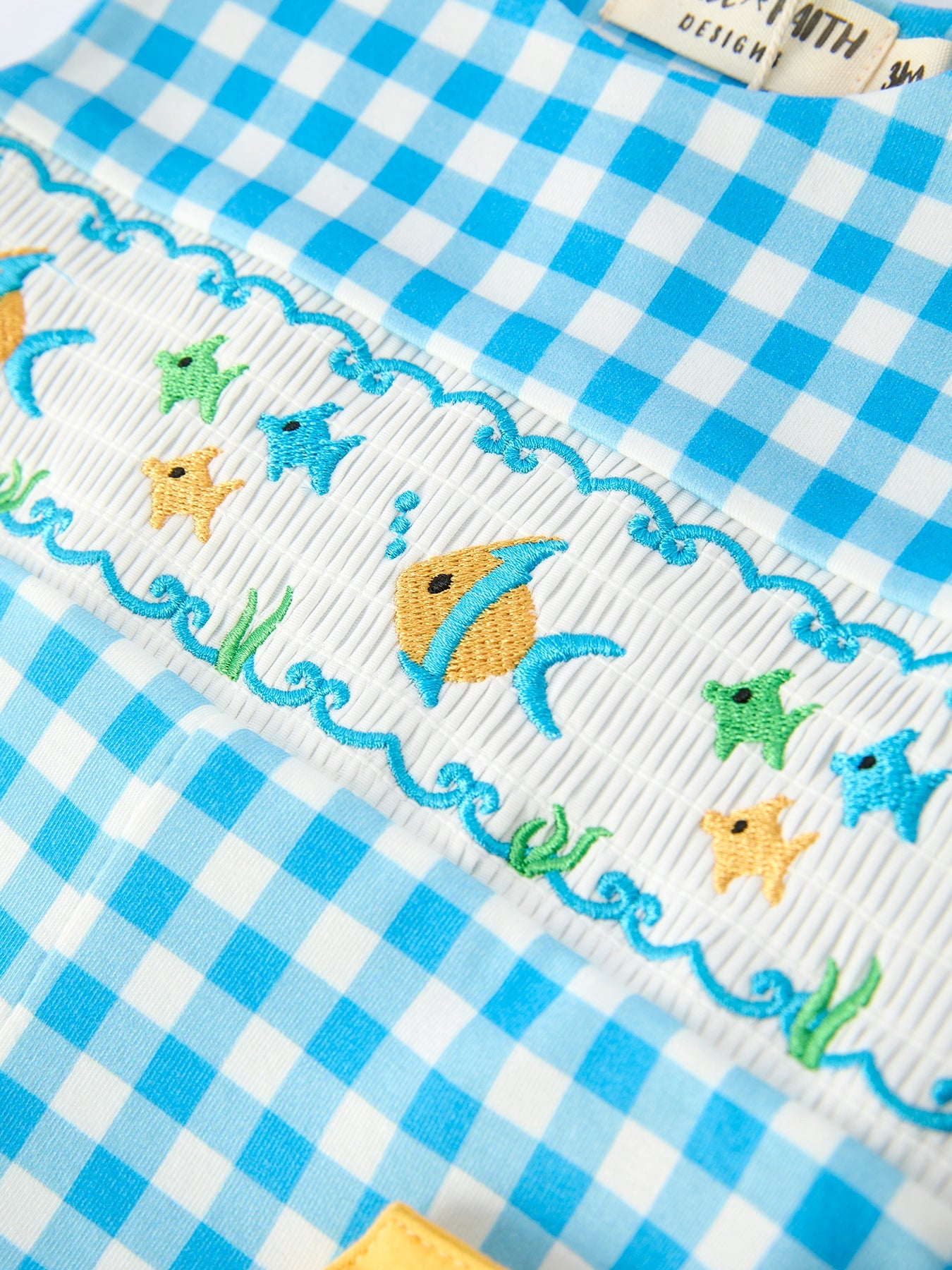 Nolan - Fish Embroidery Plaid Baby Boy Romper