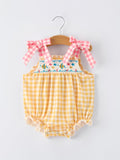 Carlyn Mini - Fish Embroidery Plaid Baby Girl Romper