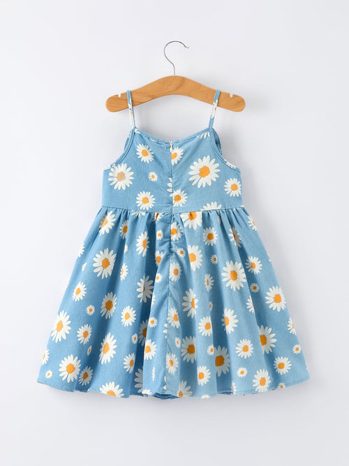 Adrienne - Spring Daisy Girls' Blue Denim Dress
