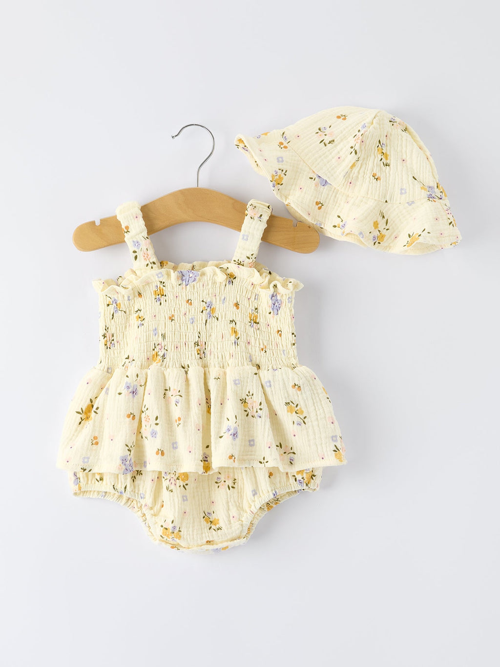 Jane - Muslin Floral Baby Romper with Matching Hat