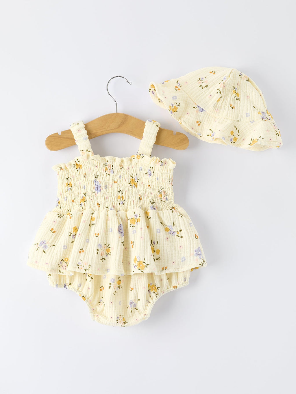 Jane - Muslin Floral Baby Romper with Matching Hat