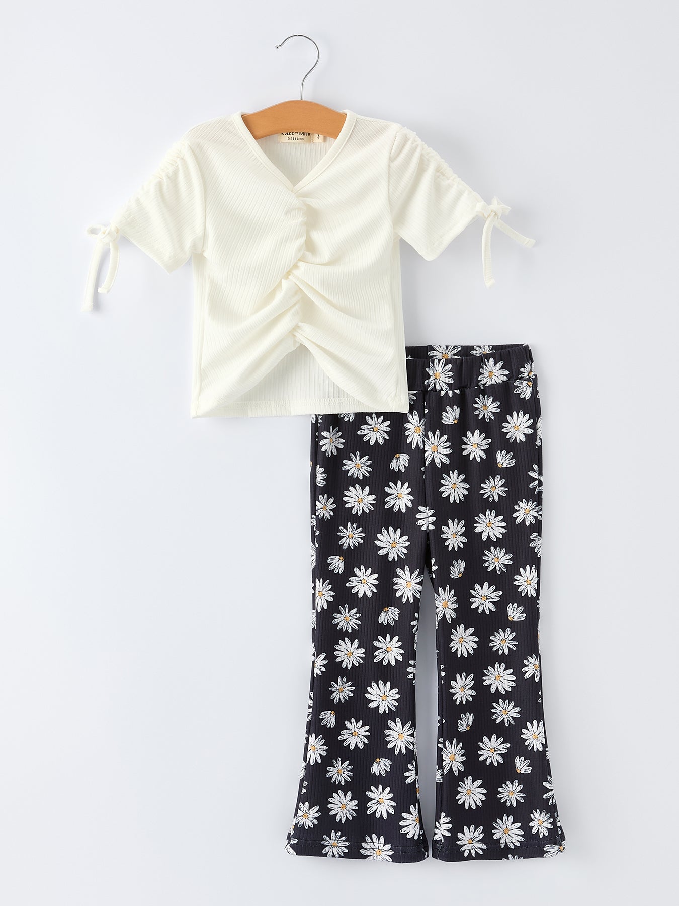 Cadence - Girls' Spring Daisy Set Ruched Tie Sleeve