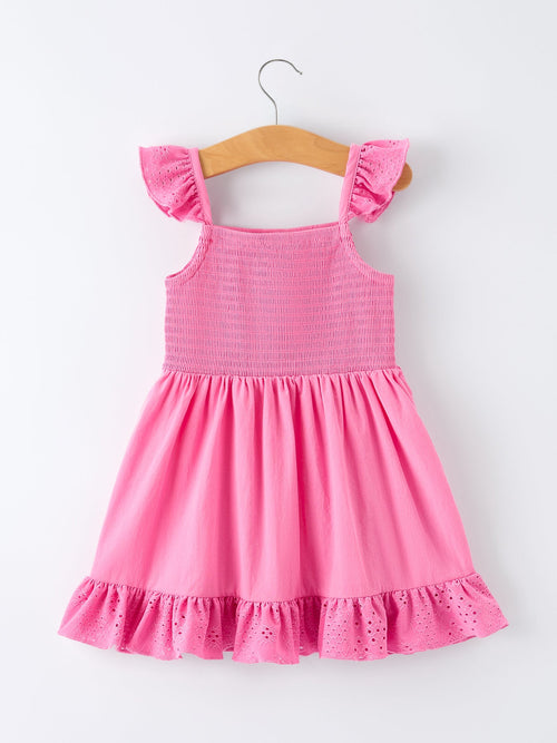 Andrea - Pink Eyelet Girls Ruffle Dress