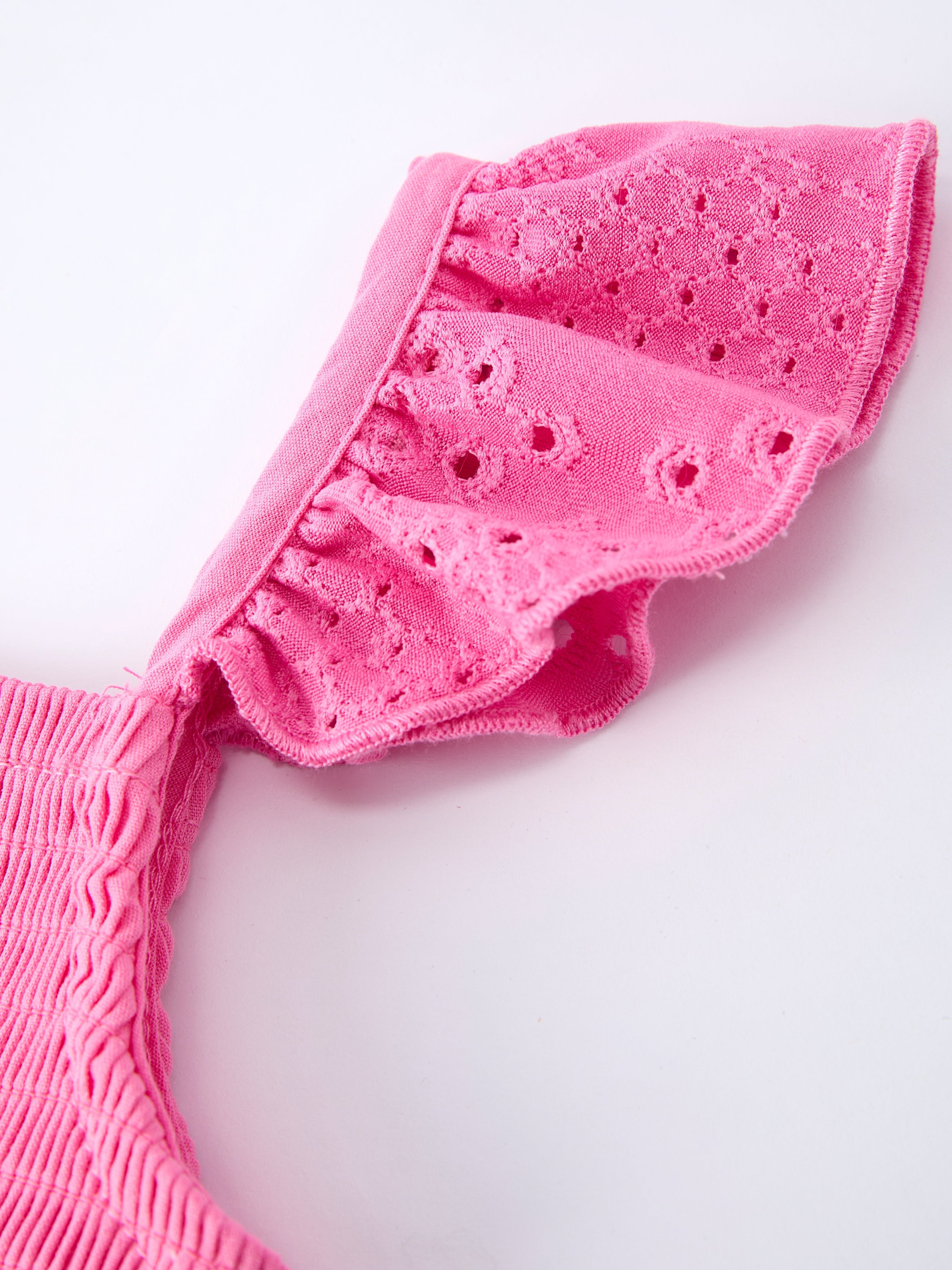 Andrea - Pink Eyelet Girls Ruffle Dress