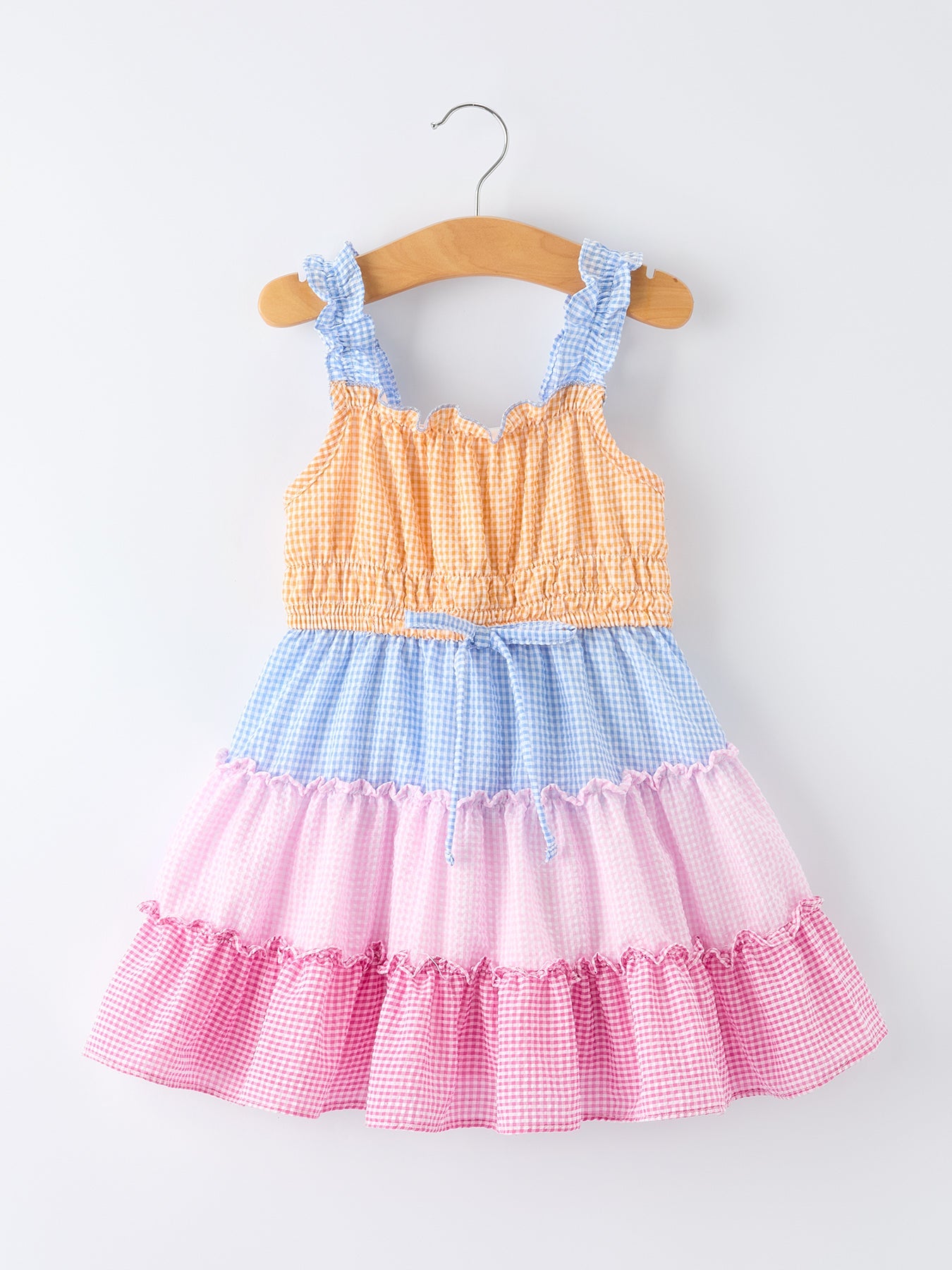 Raya - Colorblock Gingham Girl’s Ruffle Dress