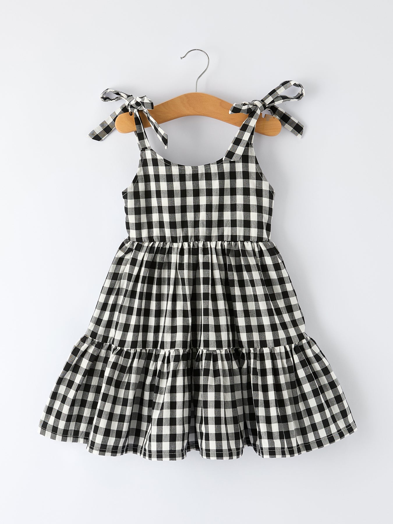 Mommy & Me Plaid Girls’ Ruffle Dress (Black & White)