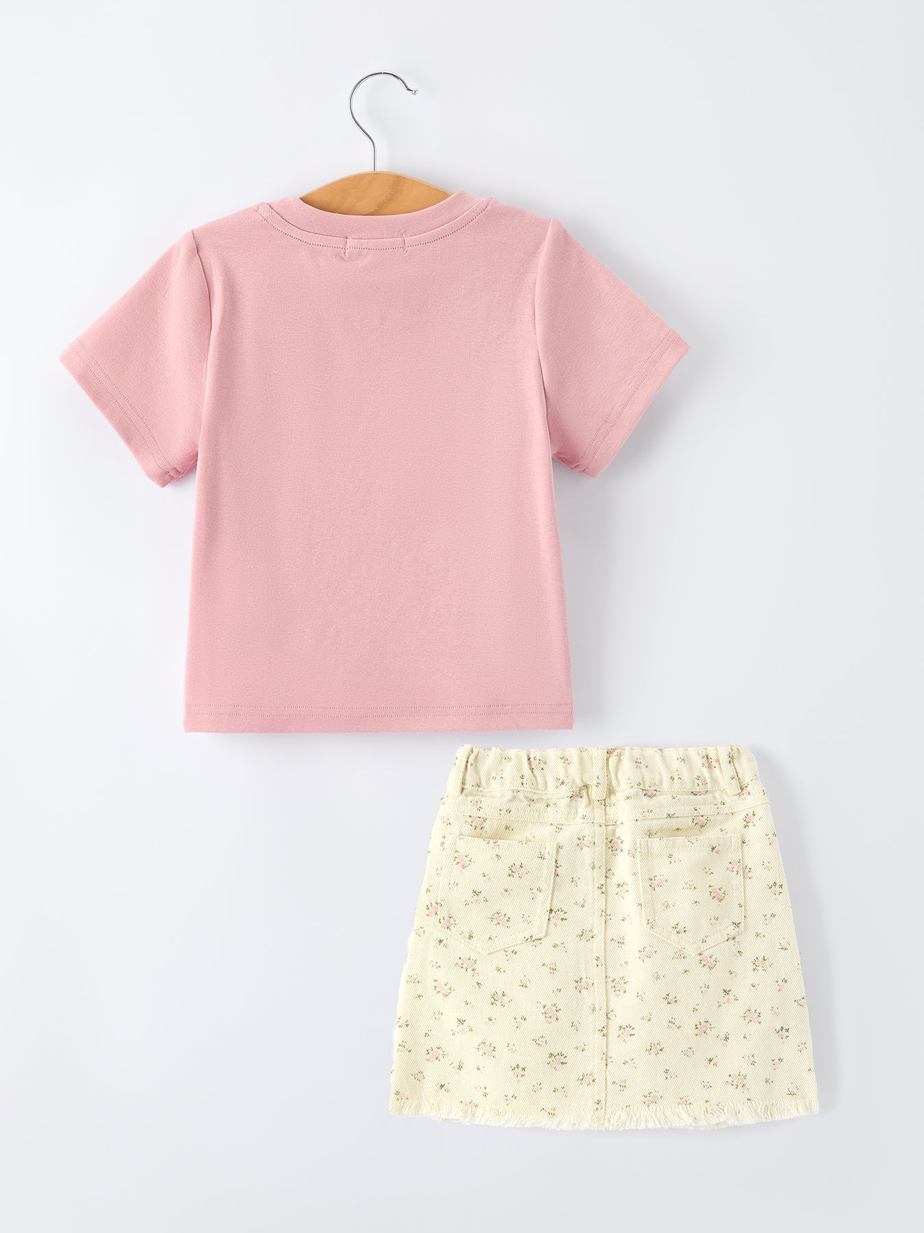 “Flower Girl” Graphic Girl’s Short Sleeve Top & Floral Denim Skirt Set