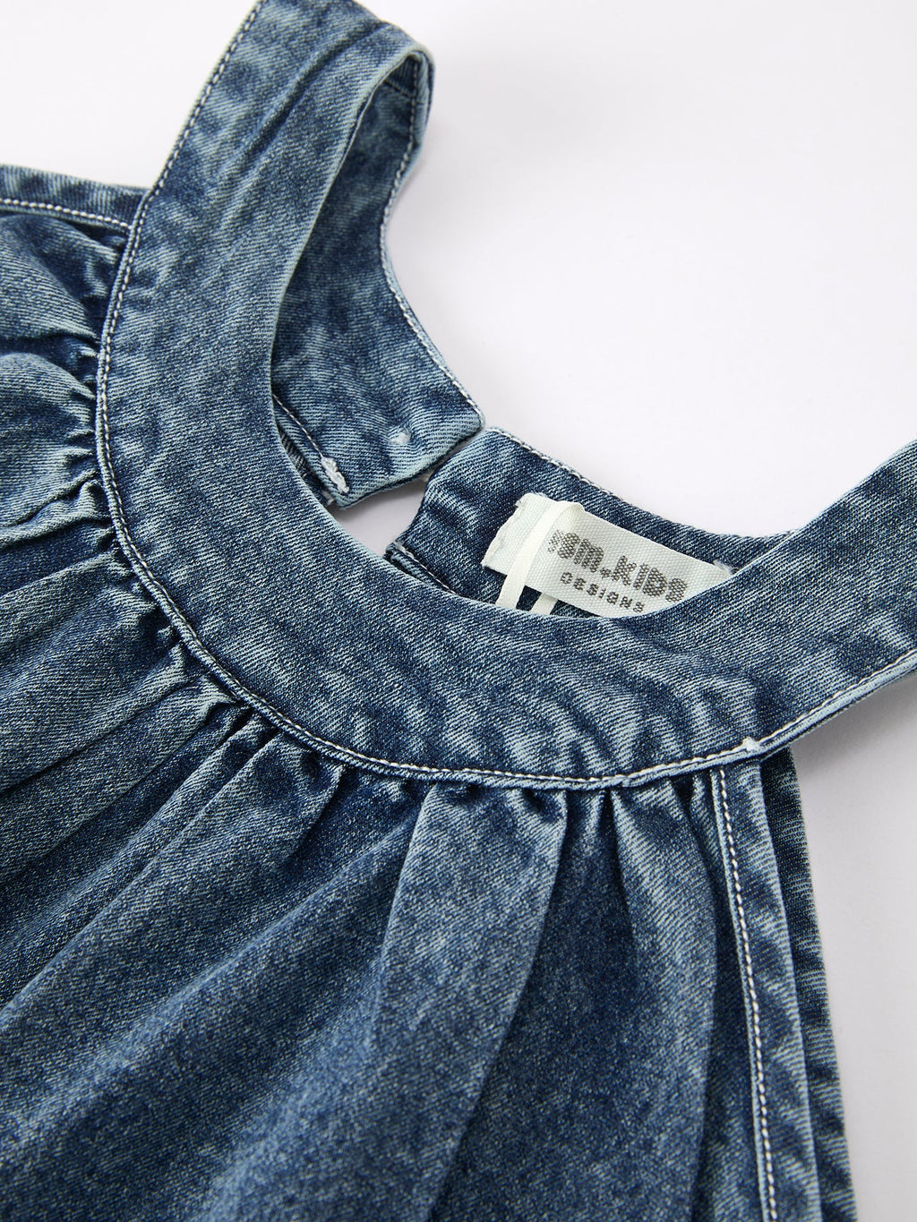 Tia - Girl's Denim Ruffle Trim A-Line Dress