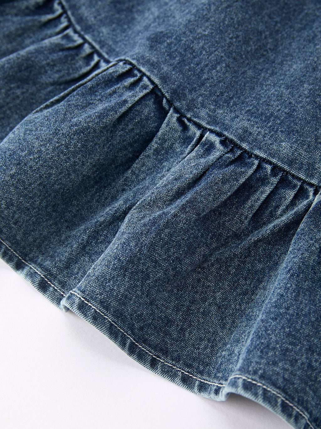 Tia - Girl's Denim Ruffle Trim A-Line Dress