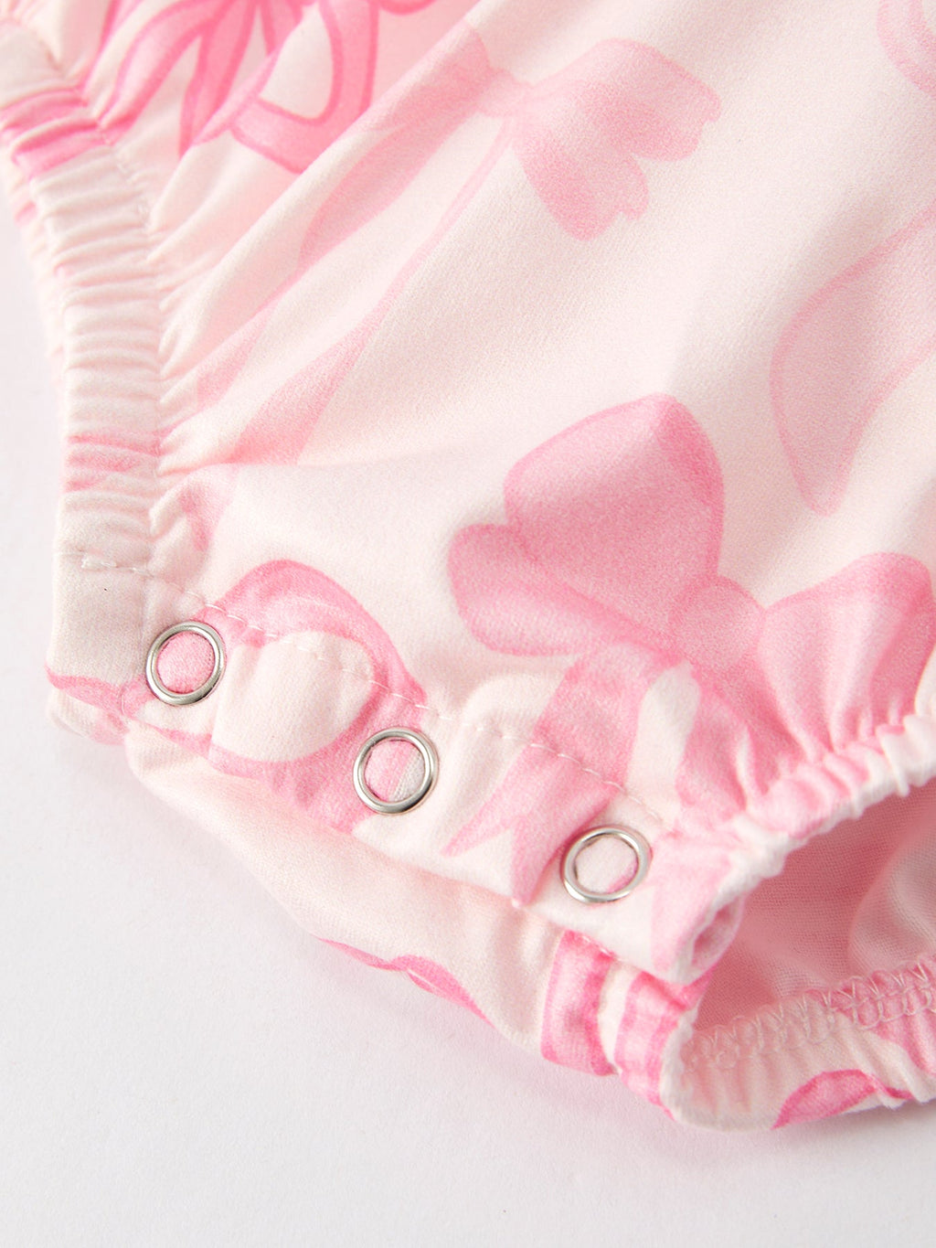 Brielle - Girl's Pink Bow Print Romper (Short-Sleeve)
