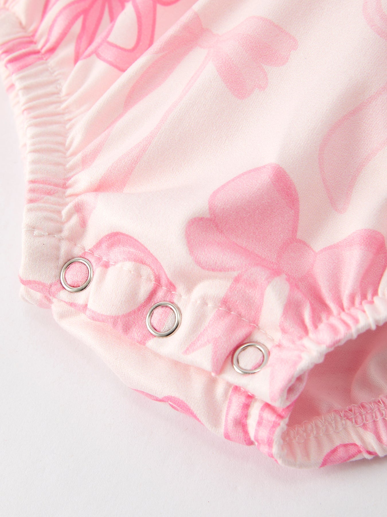 Brielle - Girl's Pink Bow Print Romper (Short-Sleeve)