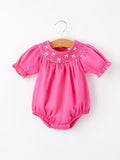 Lila Mini - Girls Bow Embroidery Hot Pink Romper