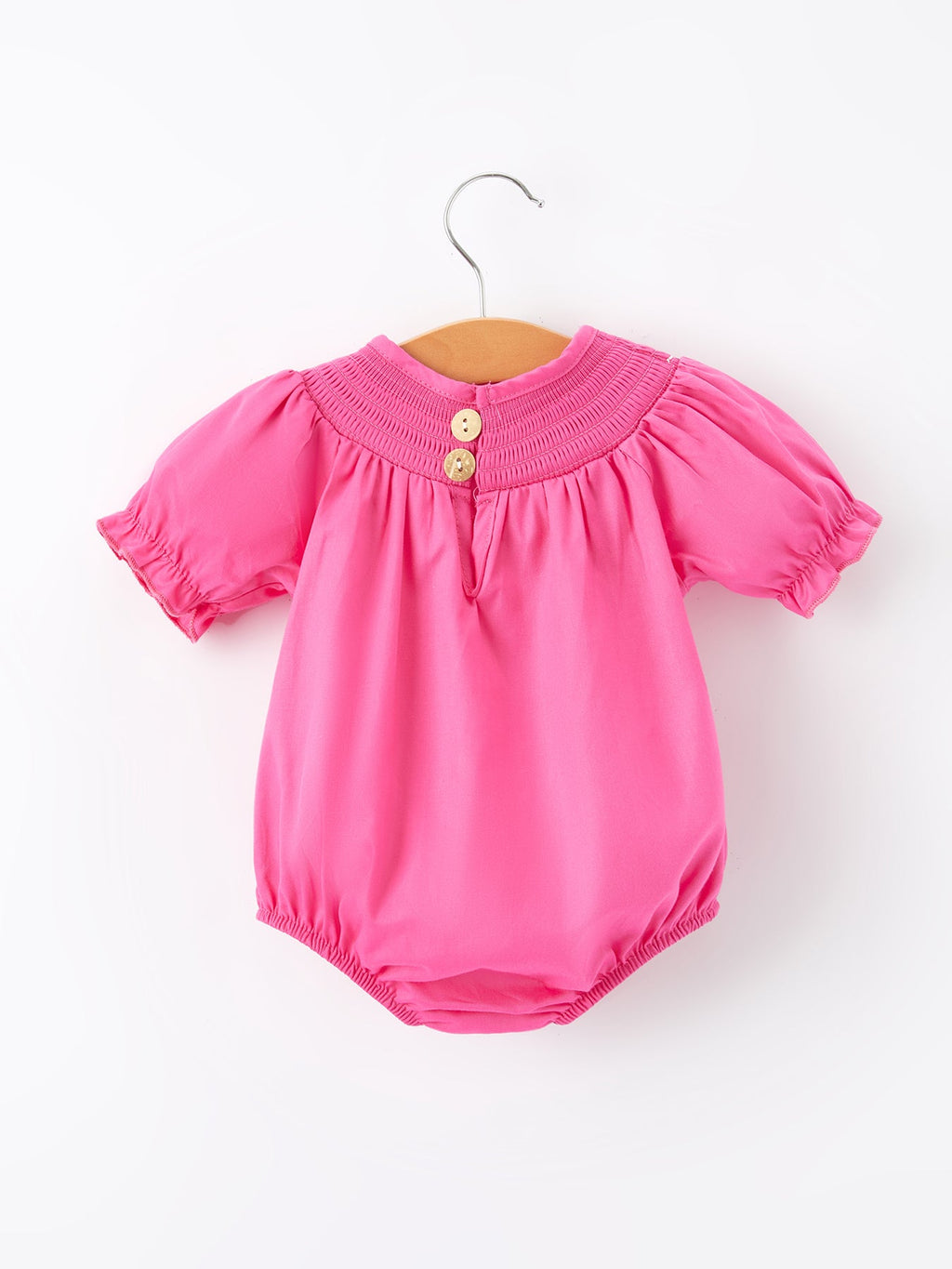 Lila Mini - Girls Bow Embroidery Hot Pink Romper