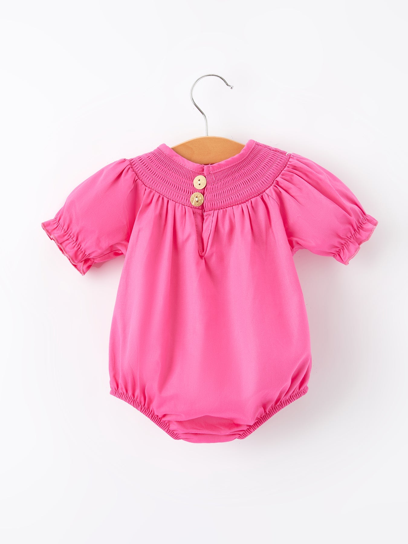 Lila Mini - Girls Bow Embroidery Hot Pink Romper