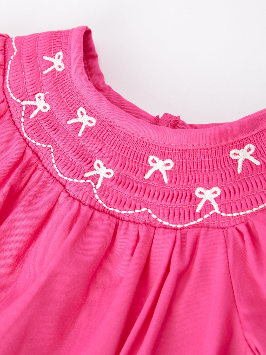 Lila Mini - Girls Bow Embroidery Hot Pink Romper