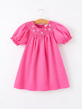 Lila - Bow Embroidery Hot Pink Dress