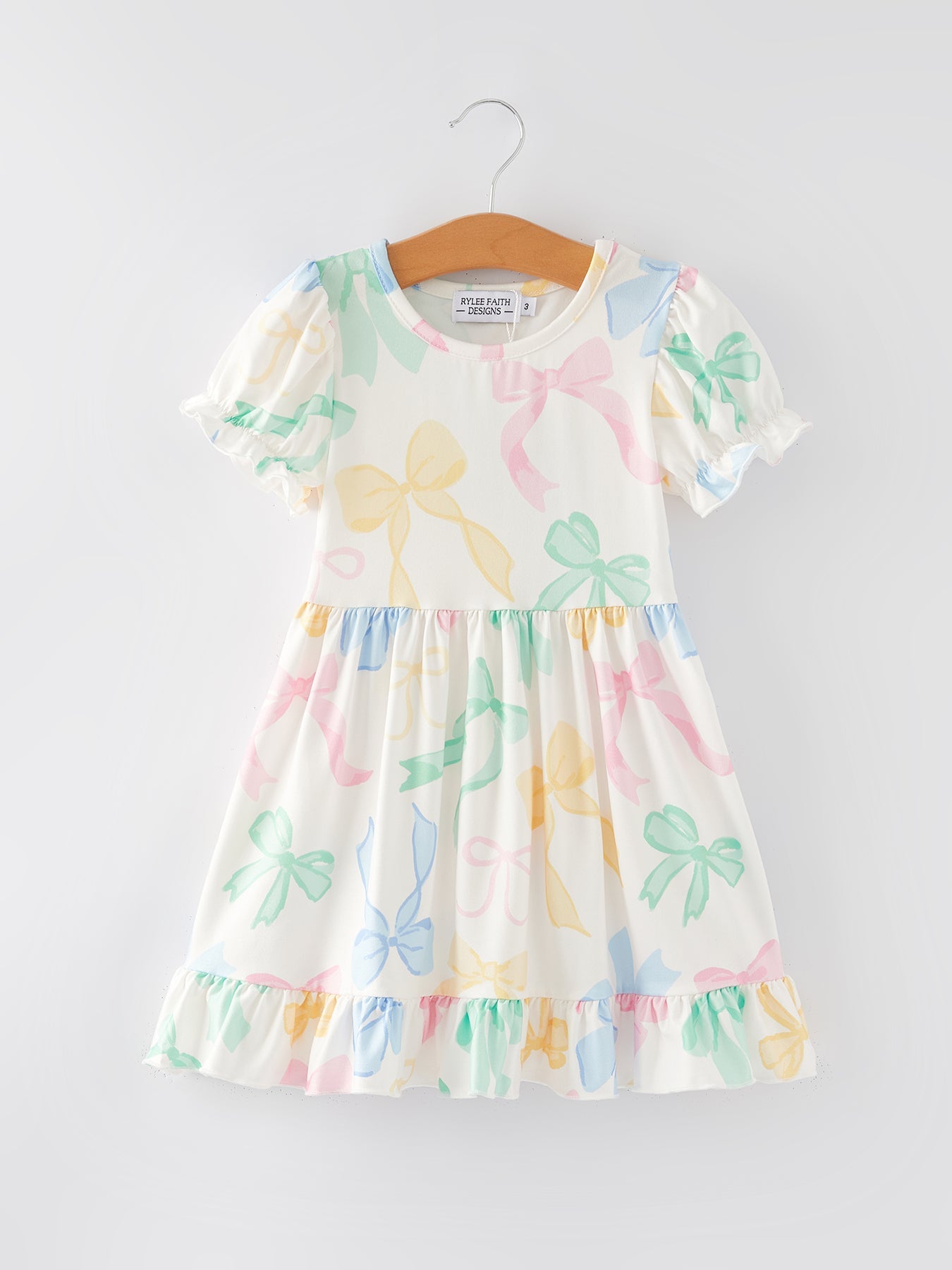 Gianna - Colorful Bow Print Puff Sleeves Dress
