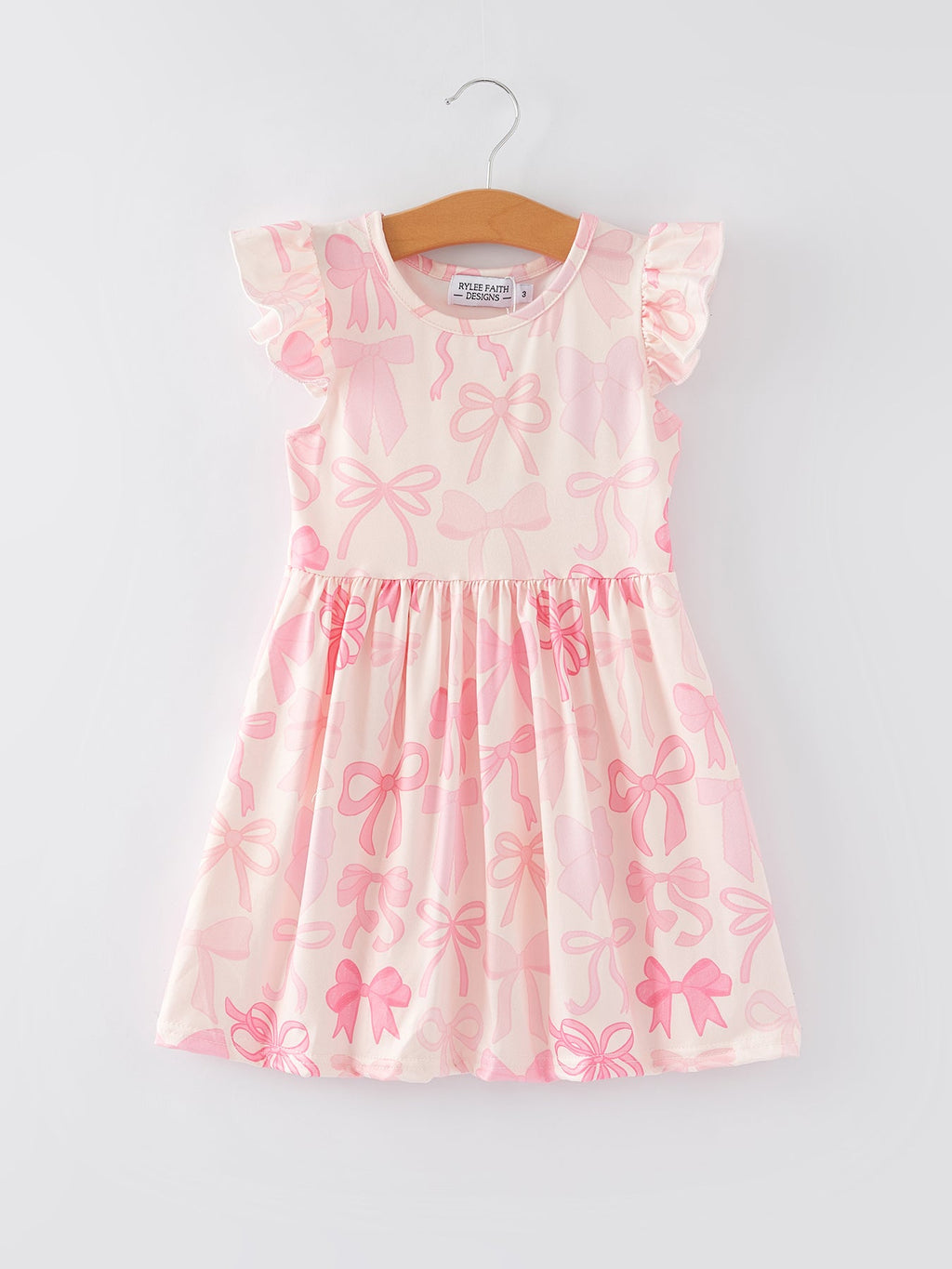 Isla - Pink Bow Print Flying Sleeve Dress