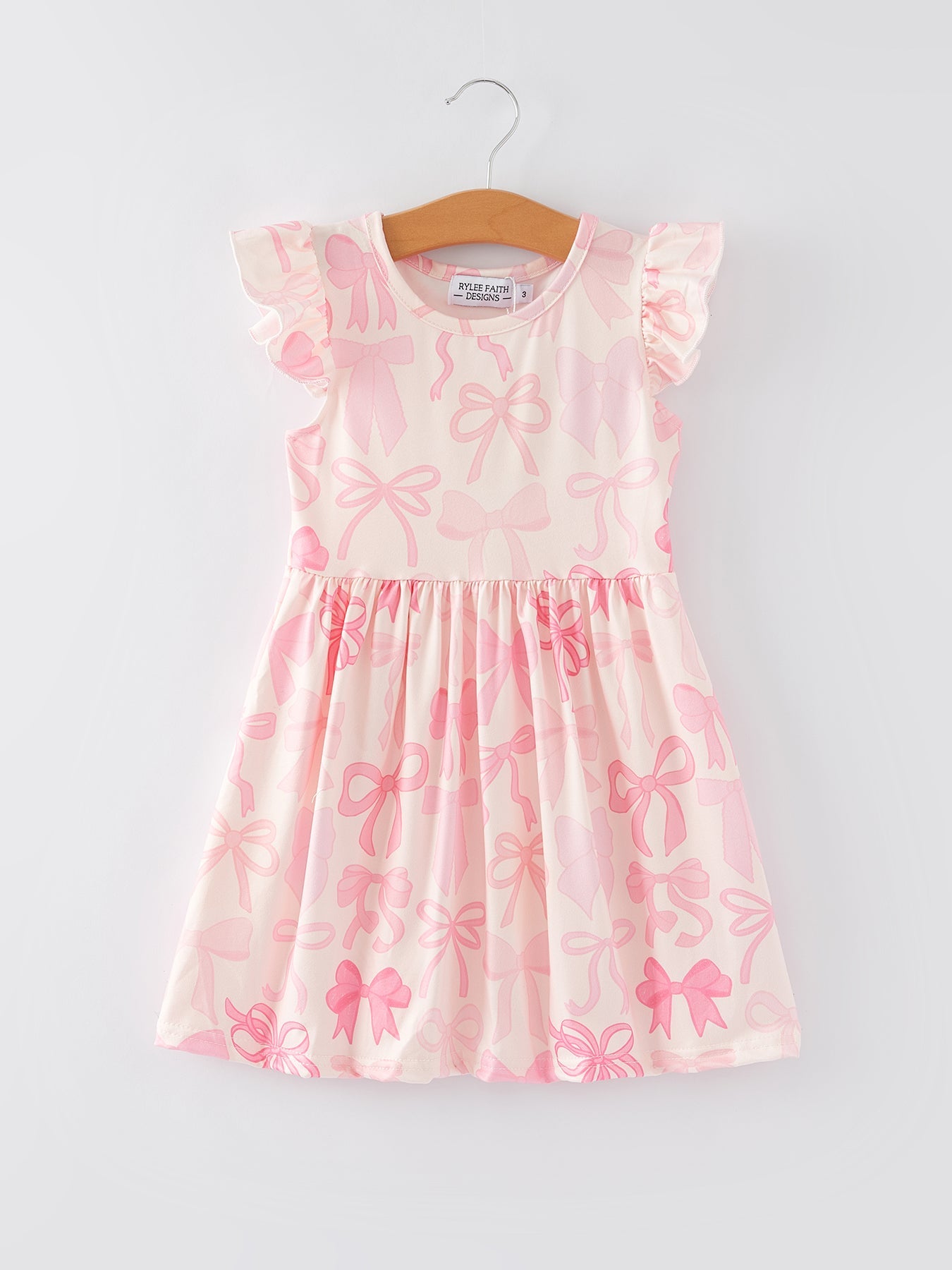 Isla - Pink Bow Print Flying Sleeve Dress